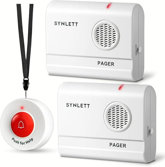 2 Caregiver Pagers with 1 Call Button SOS Alert System for Elderly Seniors Patients Home Care Nurse Call Bed Alarm Emergency Monitoring