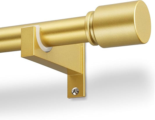 Gold Aluminium Curtain Rods for Windows,1 Inch Adjustable Curtain Rod 32 to 45 Inch,Heavy Duty Drapery Rods with Thicken Bracket,Modern Single Rod with Aluminium Finials