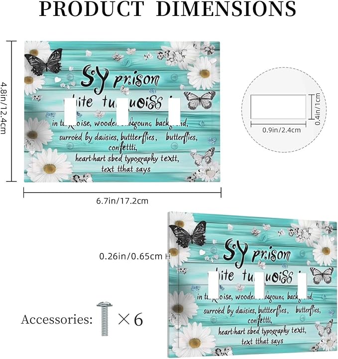 Teal Butterfly Daisy Rustic Wooden Signs Decorative Switch Plates 3 Gang Wall Plate Triple Toggle Light Switch Cover Faceplate Electrical Wall Panels For Farmhouse Cabin Decor