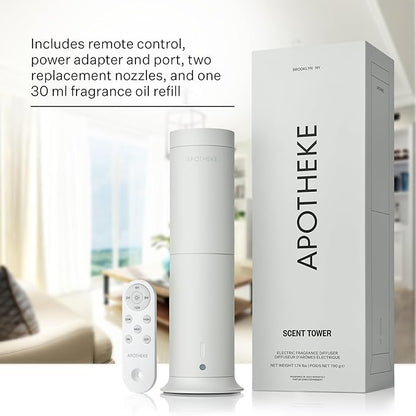 Apotheke Scent Tower Aromatherapy Diffuser for Home - Essential Oil Diffuser with Long-Lasting Fragrance for Office, Hotel & Large Rooms - Modern Aroma Diffuser for Clean, Fresh & Natural Fragrance