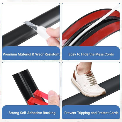 Floor Cord Cover Self Adhesive Cord Hider Floor Extension Cord Covers for Floor Power Cord Protector Cable Management Prevent Cable Trips Cable Cavity 0.47" W x 0.27" H (Black, 3.3Ft)