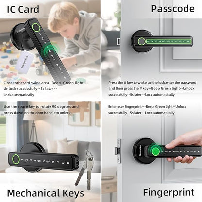 Fingerprint Door Lock Smart Door Lock with Keypad Keyless Entry Door Lock with Handle for Home Hotel Office Apartment Bedroom (Black) Ekwansetion