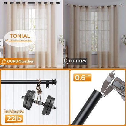 TONIAL 2 Pack Curtain Rods for Windows 48 to 84 Inch, Telescoping Splicing 3/4 Inch Single Rods for Windows Decorative Drapery Rod 32 to 86 with Small Finial, Black