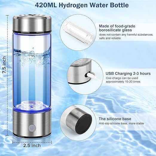 2025 New Hydrogen Water Bottles, Portable Hydrogenated Water Bottle with SPE PEM Technology, 420ml Hydrogen Water Bottle Generator, Rechargeable Ionizer Machine for Office, Home, Travel
