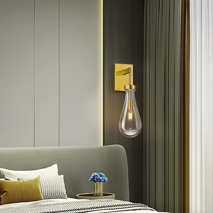 Raindrop Wall Sconces Set of Two Gold Sconces Wall Decor Modern Wall Lighting Glass Bathroom Sconces Indoor Vanity Light Wall Lamp for Bedroom Living Room Stair