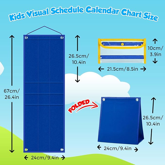 KIKIGOAL Kids Visual Schedule Calendar Chart, 2 in 1 Autism Daily Chore Routine Chart with 96 Cards Autism Learning Materials Bedtime Routine for Toddlers Home School