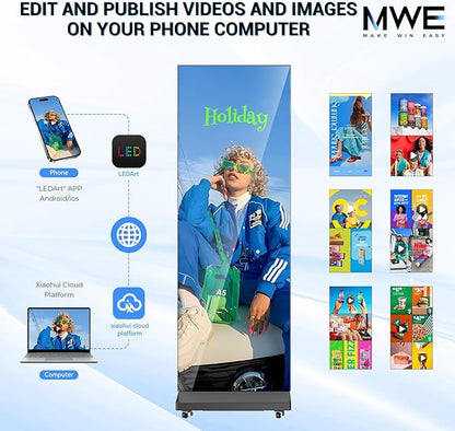 80 Inch LED Digital Signage Display, Foldable Seamless Stitching Kiosk, P1.86 GOB LED Screen Poster with Flight Case, Commercial Advertising Display for Events, Rentals and Weddings (Black, 1 Unit)