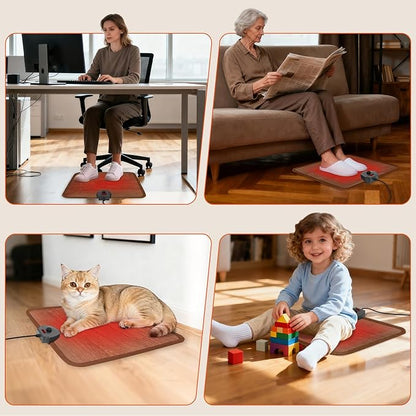Heated Floor Mat Under Desk for Foot Warmer - Wider 110V Adjustable Temperature Electric Space Heaters Heating Pad - Carbon Crystal & Energy Saving Feet Warmers for Office,Home (Wood Grain)