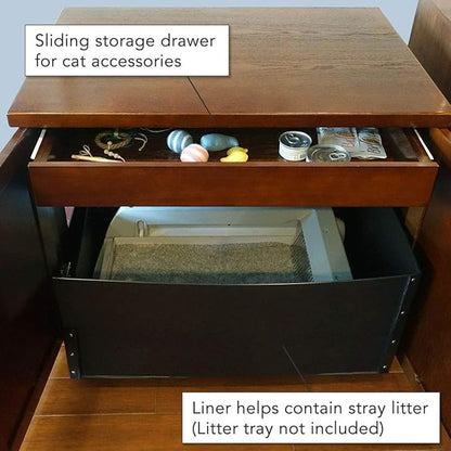 THE REFINED FELINE Cat Litter Box Enclosure Cabinet, Shaker, Mahogany Brown, Square Feet, XLarge, Hidden Litter Cat Furniture with Drawer