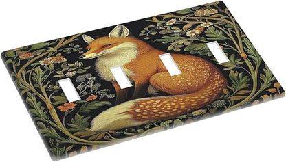 Fox Morris Plants Flowers Vine Colorful Floral Light Switch Covers Quad Toggle Electrical Faceplate 4 Gang Wall Plate Decorative Switch Plates For Bed Room Living Room Decor