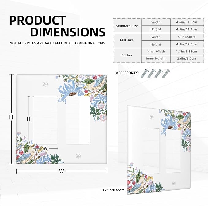 Decorative Outlet Covers Retro Morris Strawberry Rustic Plant Bird 2 Gang Wall Plate Double Rocker Two Switch Wall Cover Plate Jumbo Dual GFCI Faceplate for Bedroom Decor