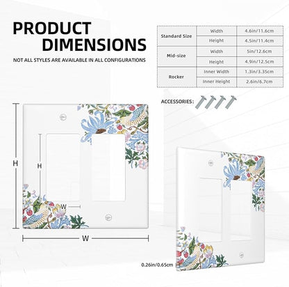 Decorative Outlet Covers Retro Morris Strawberry Rustic Plant Bird 2 Gang Wall Plate Double Rocker Two Switch Wall Cover Plate Jumbo Dual GFCI Faceplate for Bedroom Decor