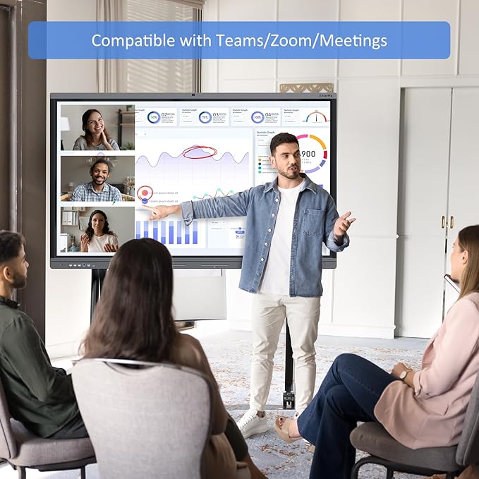 Shiarffe X5 Smart Board 4K Interactive Whiteboard EDLA-Certified All-in-One Touchscreen Digital Display Built-in 48MP Camera Mics and Speaker for Classrom Hybrid Work