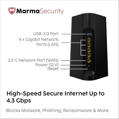SafeHome– Plug-n-Play Home Firewall | Built-in High-Speed Wi-Fi | 4.3 Gbps | 3000 Sq.Ft Coverage | Parental Controls, Malware & Phishing Protection and Web Filtering | Cybersecurity for Smart Homes