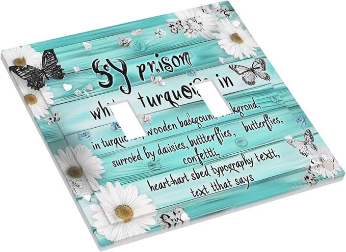 Teal Butterfly Daisy Rustic Wooden Signs Decorative Switch Plates 2 Gang Double Toggle Outlet Light Switch Cover Wall Plate Electrical Faceplate For Farmhouse Cabin Decor