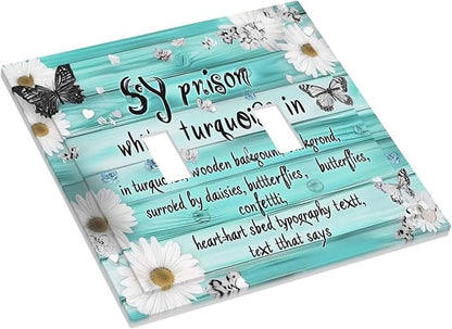 Teal Butterfly Daisy Rustic Wooden Signs Decorative Switch Plates 2 Gang Double Toggle Outlet Light Switch Cover Wall Plate Electrical Faceplate For Farmhouse Cabin Decor