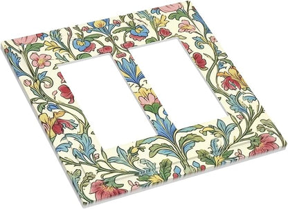 Decorative Outlet Covers Boho Red Floral Morris Plant Leaves 2 Gang Double Gfci Rocker Electrical Wall Panels Light Switch Cover Plate For Farmhouse Cabin Decor