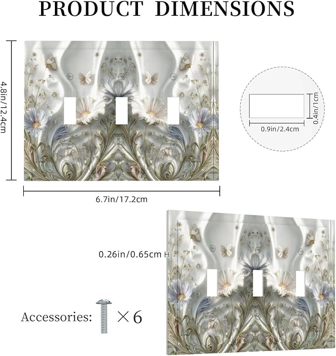 Artistic Flower Floral Plant 3 Gang Triple Toggle Decorative Light Switch Covers Electrical Faceplate Switch Plates for Bathroom Kitchen Home
