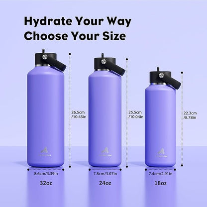 POWCAN 18oz Travel Water Bottle: Leakproof, Keep Cold 24H, BPA-Free, Lid with Handle, Insulated Water Bottle with Straw for School, Outdoors, Running, Camping, Gym, Playground, Teens (Violet's Tale)