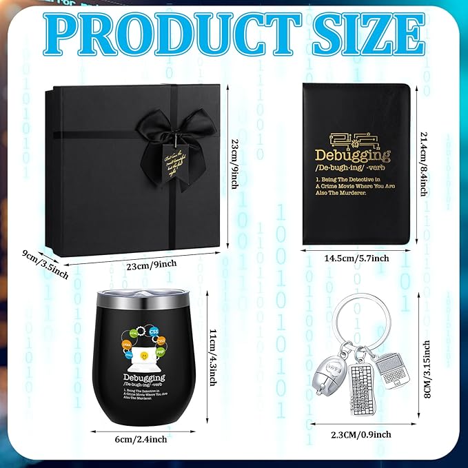 6 Pcs Computer Programmer Gifts for Men Debugging Definition Programmer Gifts 12oz Stainless Steel Cup Socks Keychain Pen Notebook Box for IT Developers Computer Geeks Nerd Hackers Coders