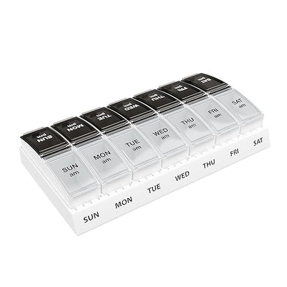 EZY DOSE Weekly (7-Day) Daily AM/PM Pill Case, Medicine Planner, Vitamin Organizer, Supplement Container, Small Pop-out Compartments, Designed for Travel, 2 Times a Day, Black and Clear Lids
