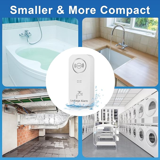 90dB Loud Water Leak Detector, 2 Pack Wireless Alarm with 3 Probes for Kitchen Bathroom Basement, Easy Installation Floor & Pipe Drip Sensor