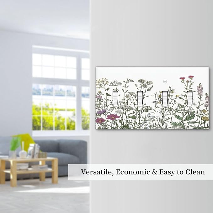 Vintage Herbs Wildflowers Plant Floral Light Switch Covers Quad Toggle Electrical Faceplate 4 Gang Wall Plate Decorative Switch Plates For Bed Room Home Decor