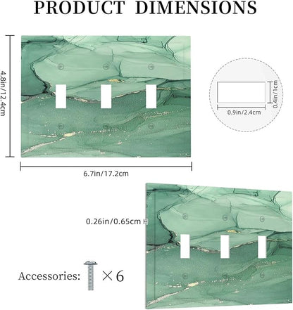 Decorative Switch Plates Simple Green Marble 3 Gang Wall Plate Triple Toggle Light Switch Cover Faceplate Electrical Wall Panels for living Room Office Decor
