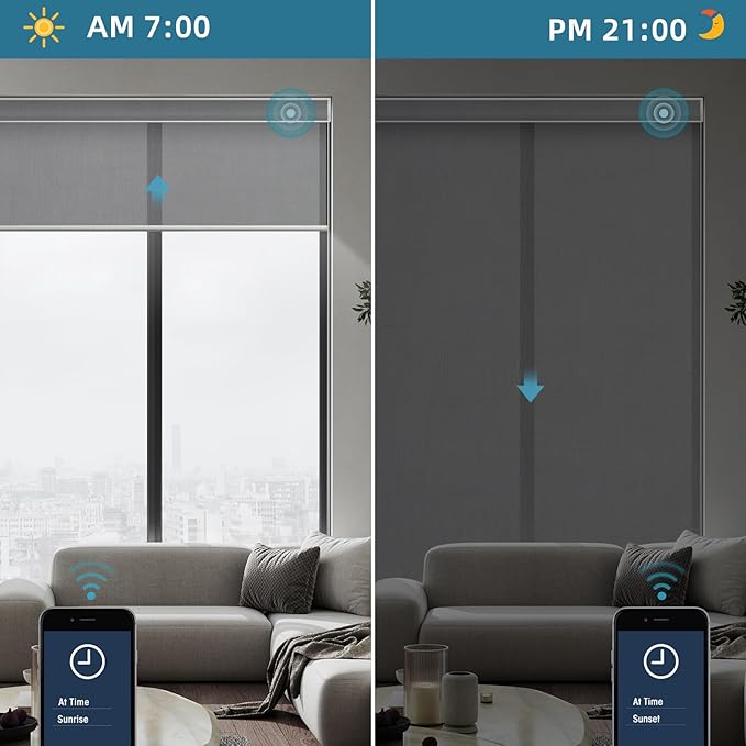 SmartWings Motorized Smart Roller Shades in Light Filtering, Electric Blinds with Remote for Windows Compatible with Alexa/Google Home/Homekit, Customized, 60% Blackout Twilight Veil