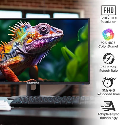 Sceptre 24-inch Prime Monitor Thin 1080p LED Monitor 99% sRGB 2x HDMI VGA Build-in Speakers, Machine Black (E248W-19203R 2025 Series)