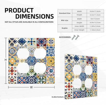Outlet Covers Moroccan Traditional Mexican Talavera Til 2 Gang Double Duplex Decorative Light Switch Covers Electrical Wallplates Socket Faceplate for Kitchen Home Decor