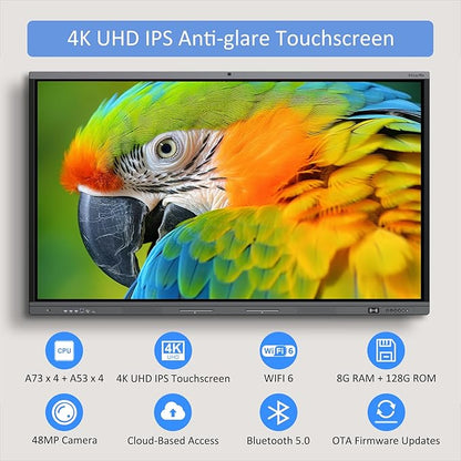 Shiarffe X5 Smart Board with Stand 4K Interactive Whiteboard EDLA-Certified All-in-One Touchscreen Digital Display Built-in 48MP Camera Mics and Speaker for Classrom Hybrid Work
