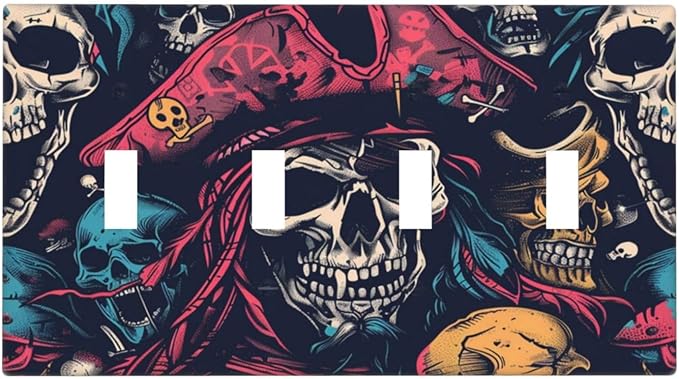 Light Switch Covers Pirate Colourful Skeleton Red Hat Quad Toggle Electrical Faceplate 4 Gang Wall Plate Decorative Switch Plates For Farmhouse Cabin Decor