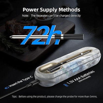Aurasky Wireless Meat Thermometer with Unique Stone Texture, Smart Bluetooth APP Control, 500 Ft Remote Range, Dual Alarm, Waterproof Cooking Meat Thermometer for Grilling, Smoking, Family BBQ, Oven