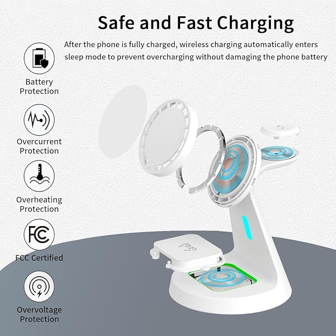 3 in 1 Charging Station Compatible with Magsafe Charger Wireless Charging Station for iPhone 17 16 15 14 13 12 Series Wireless Charger Stand for AirPods Wireless Charging Stand for iWatch Series