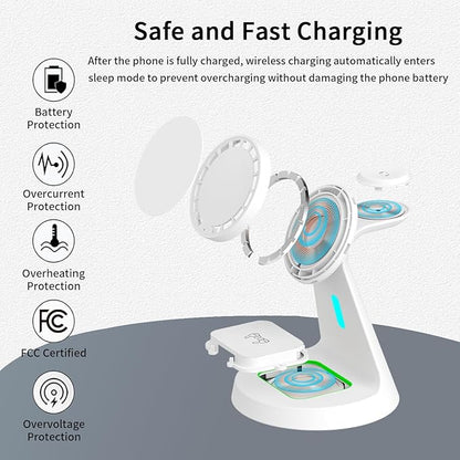 3 in 1 Charging Station Compatible with Magsafe Charger Wireless Charging Station for iPhone 17 16 15 14 13 12 Series Wireless Charger Stand for AirPods Wireless Charging Stand for iWatch Series