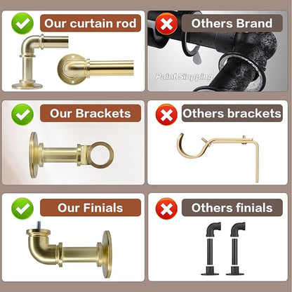 Brushed Gold Curtain Rods 18 to 88 in,Wraparound Curtain Rods,Adjustable Length,1 in Diameter Pipe,Wall or Ceiling Mounted,for Bedroom and Living Room (Brushed Gold 18” to 88”)