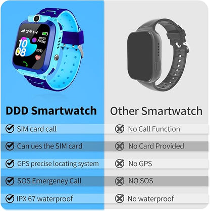 2G Kids Smart Watch, SOS Emergency Call, Video Calling, Waterproof Activity Tracker for 3-12 Years Girls/Boys - Birthday Gift Idea