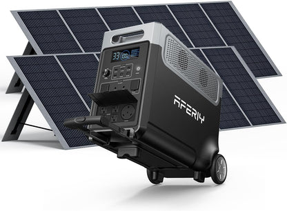 AFERIY Solar Generator 3840Wh Portable Power Station with 2X400W Solar Panel,AC Output with 120V,3600W LEP Battery,Solar Generator for Home Use,Outdoor Camping,Power Outage,Camping,RV