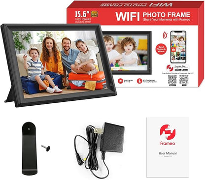 Frameo 15.6 Inch Large Digital Photo Frame, Digital Picture Frame WiFi, IPS HD Touch Screen, 32GB Storage, Photo Frame with Auto-Rotate Instant Share Photo/Video Sharing via Frameo App, Gift for Mom