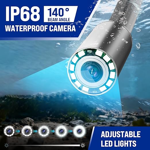 Sewer Camera Self-Leveling, 100ft Drain Camera with Meter Counter, 9-inch HD, Plumbing Cameras Snake with 12 LED Lights, 5100mAh Battery, IP68 & 32GB DVR Recording for Duct Sewer Line Pipe Inspection