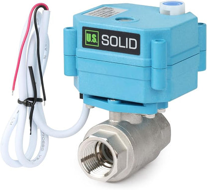 U.S. Solid Motorized Ball Valve - IP67 1/2inch Stainless Steel Ball Valve 110-230V with Waterproof Cover, Full Port, 2 Wire Auto Return, Normally Closed