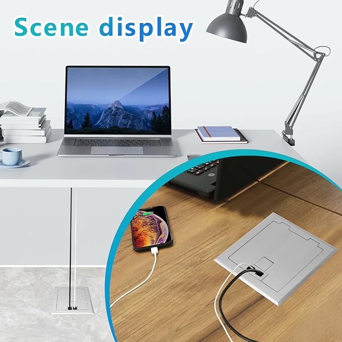 KYHSHJ Recessed Flat Hidden Socket Kit with 2 * 15A Receptacle，4.8A*2 USB-A Ports +3-Port RJ45 Datacom Receptacle. Internal Height Adjustable，Corrosive Resistant Hardware,Silver