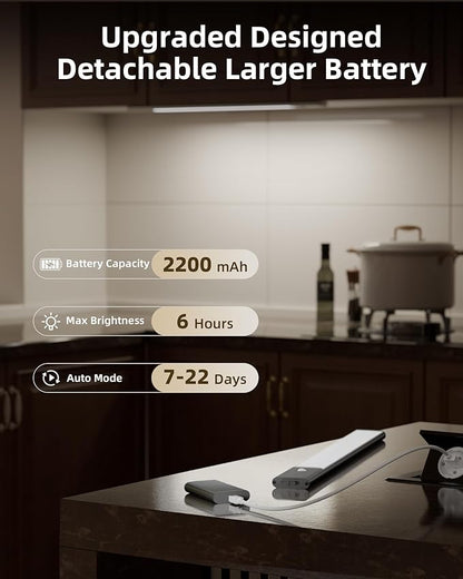 EZVALO Under Cabinet Lighting, 2-Pack Motion Sensor Lights with 4 Detachable Batteries, 76 LEDs Dimmable Closet Lights, 3 Color Temps, Under Counter Lights for Kitchen, Pantry, Wardrobe