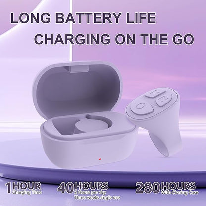 TikTok Scrolling Ring Bluetooth Camera Remote Control Page Turner for iPhone iPad Android Tablet Ebook Reading Scrolling Ring for iPhone TikTok (Purple with Charging Case)