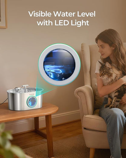 Cat Water Fountain Stainless Steel: 2.2L/74oz Automatic Pet Water Fountain for Cats & Dogs, Quiet Cat Fountain with 5-Layer Filter, Easy to Clean & Durable Dog Water Fountain