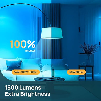 Linkind Smart Light Bulbs, 1600LM (100W Equivalent) Smart Bulb, Work with Alexa & Google Home, RGBTW Color Changing Bulb Music Sync, 2.4GHz Wi-Fi & Bluetooth, LED Alexa Light Bulbs 14W, A21 E26, 2Pack