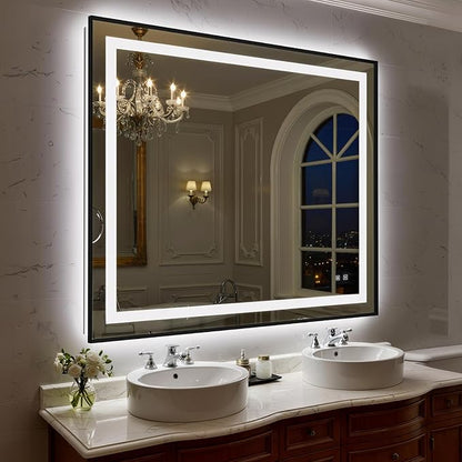 48X40 Inch LED Bathroom Mirror with Lights, Black Frame Frontlit+ Backlit Bathroom Vanity Mirror for Wall, Ultra-Clear Tempered Glass, Shatter-Proof, Anti-Fog and Memory Function, ETL Listed