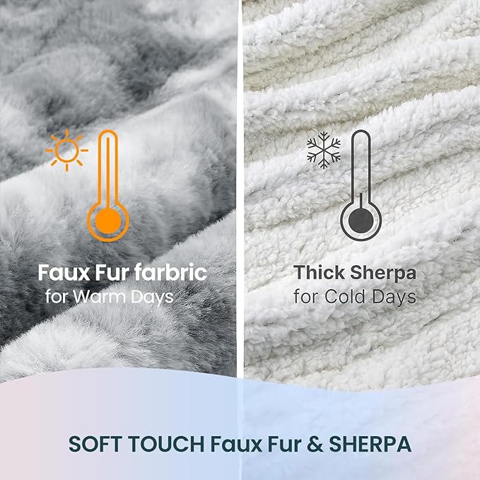 Electric Heated Blanket 50"x60",Luxury Grey Faux Rabbit Fur Electric Throw Blanket,Fast Heating Soft Fluffy Thick Electric Blanket with 6 Heating Levels & 12H Auto Off