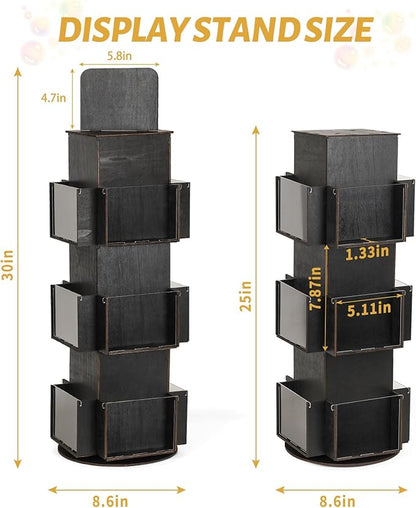 Natheeph Rotating Display Stand Greeting Card Display Wooden Display Rack with Two Card Sticker for Greeting Card Vendor Coffee Bag 3 Tier Tabletop Display Stand (Ebony)